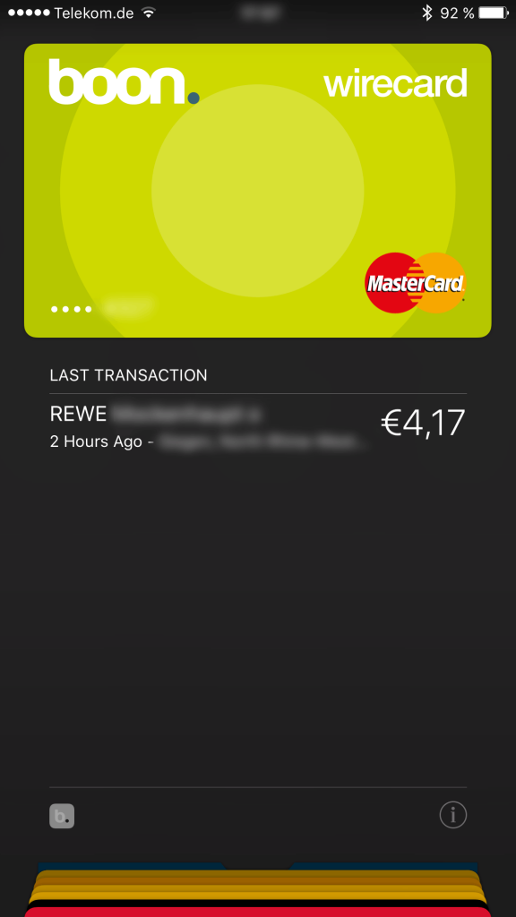 Apple Wallet - Screenshot nach der Zahlung